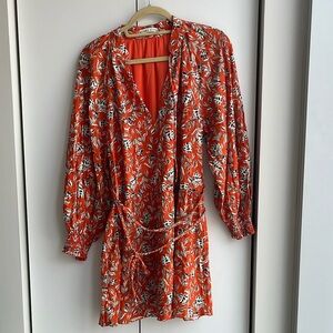 Alice + Olivia Floral Orange Long Sleeve Mini Dress